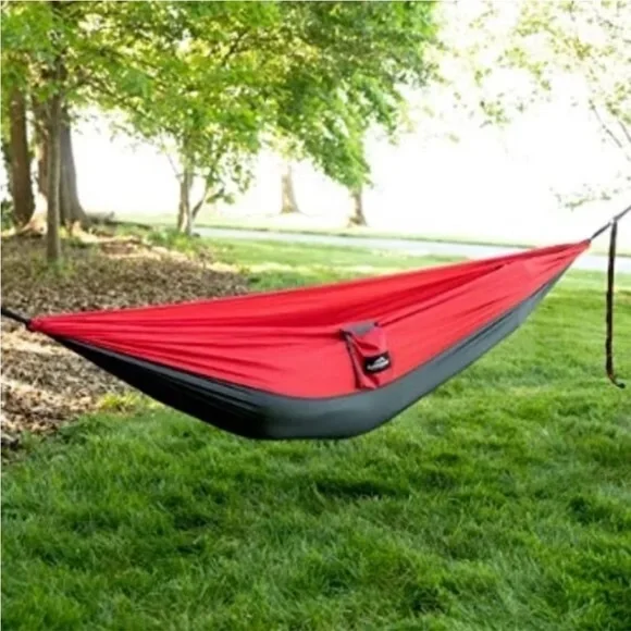 Castaway Travel Hammock Double Red/Charcoal Camping w/2 Tree Straps Free Ship - Picture 2 of 5